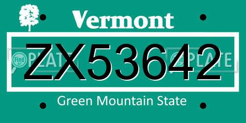 ZX53642 Vermont License Plate
