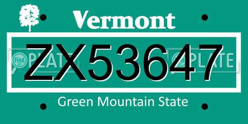 ZX53647 Vermont License Plate