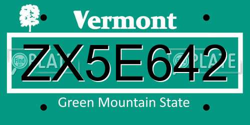 ZX5E642 Vermont License Plate