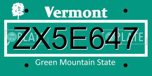 ZX5E647 Vermont License Plate