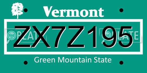ZX7Z195 Vermont License Plate