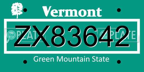 ZX83642 Vermont License Plate