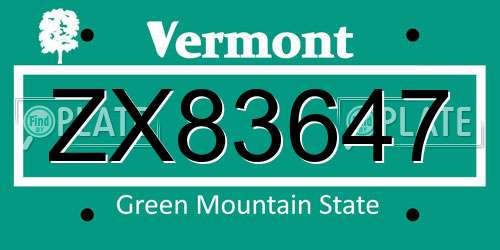 ZX83647 Vermont License Plate
