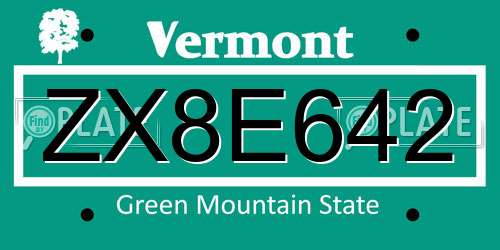 ZX8E642 Vermont License Plate