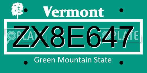 ZX8E647 Vermont License Plate