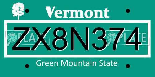 ZX8N374 Vermont License Plate