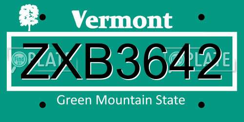 ZXB3642 Vermont License Plate