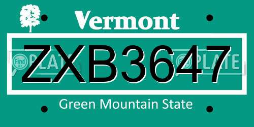 ZXB3647 Vermont License Plate