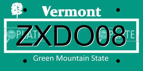 ZXDO08 Vermont License Plate