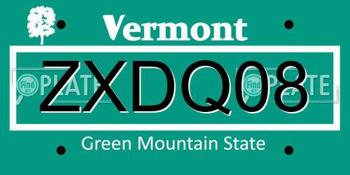 ZXDQ08 Vermont License Plate