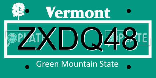 ZXDQ48 Vermont License Plate