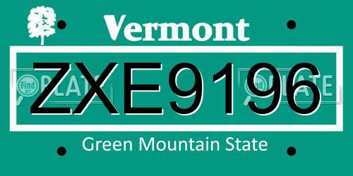 ZXE9196 Vermont License Plate