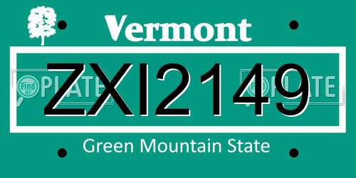 ZXI2149 Vermont License Plate