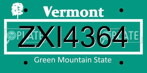 ZXI4364 Vermont License Plate