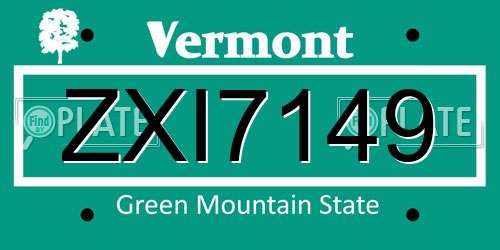 ZXI7149 Vermont License Plate