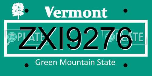 ZXI9276 Vermont License Plate