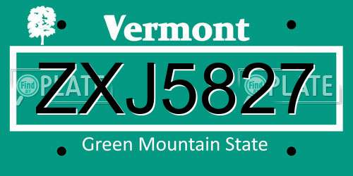 ZXJ5827 Vermont License Plate