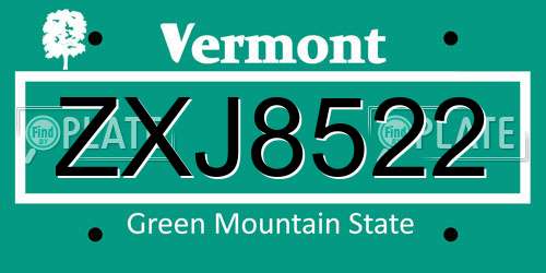 ZXJ8522 Vermont License Plate
