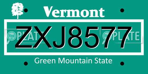 ZXJ8577 Vermont License Plate