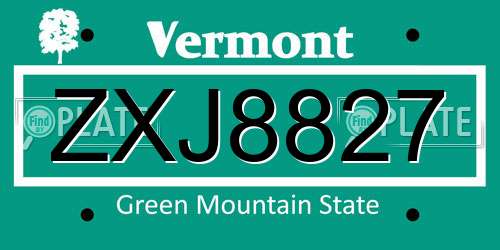 ZXJ8827 Vermont License Plate