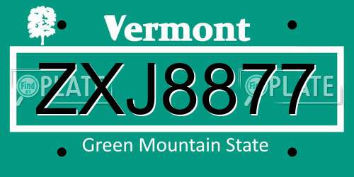 ZXJ8877 Vermont License Plate