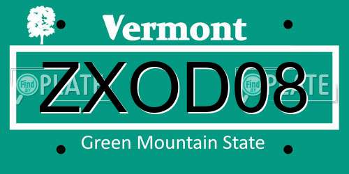 ZXOD08 Vermont License Plate