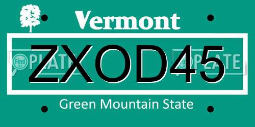 ZXOD45 Vermont License Plate