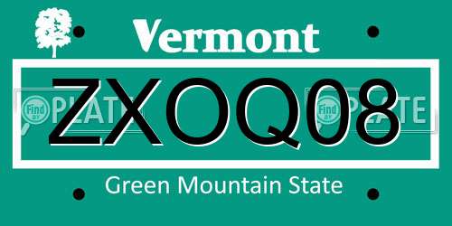 ZXOQ08 Vermont License Plate