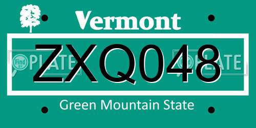 ZXQ048 Vermont License Plate