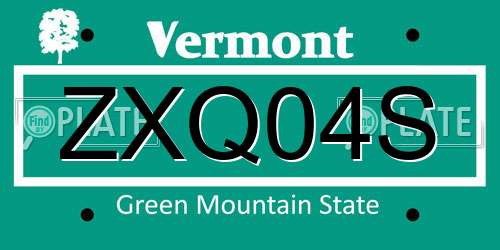 ZXQ04S Vermont License Plate