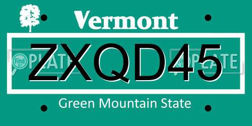 ZXQD45 Vermont License Plate