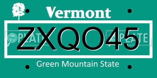 ZXQO45 Vermont License Plate