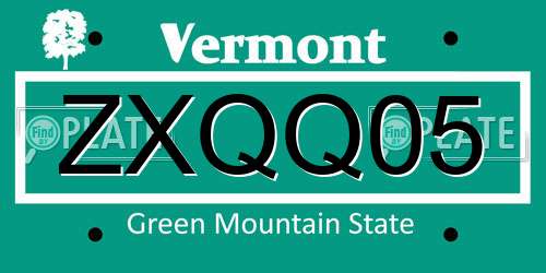 ZXQQ05 Vermont License Plate