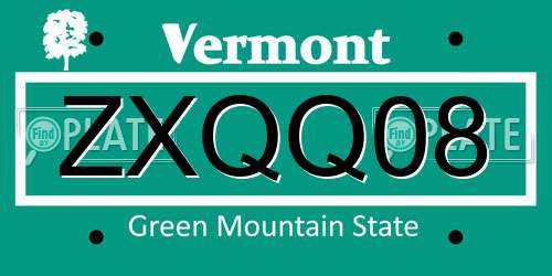 ZXQQ08 Vermont License Plate