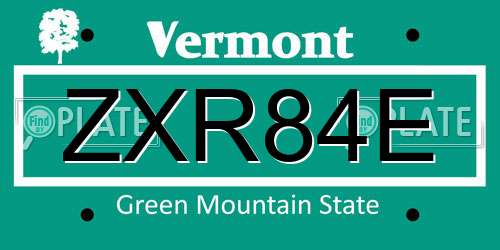 ZXR84E Vermont License Plate