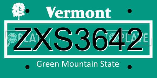 ZXS3642 Vermont License Plate