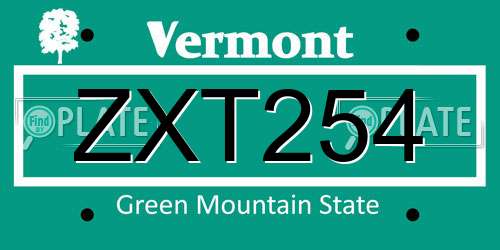 ZXT254 Vermont License Plate