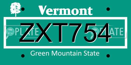 ZXT754 Vermont License Plate