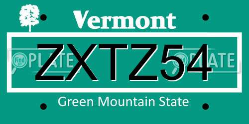 ZXTZ54 Vermont License Plate