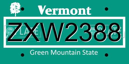 ZXW2388 Vermont License Plate