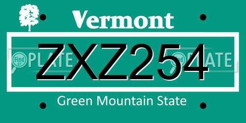 ZXZ254 Vermont License Plate