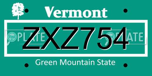 ZXZ754 Vermont License Plate