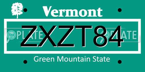 ZXZT84 Vermont License Plate
