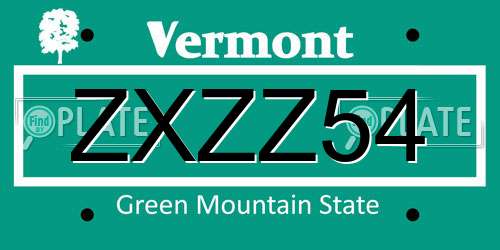 ZXZZ54 Vermont License Plate