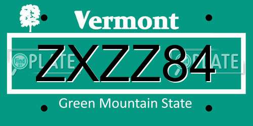 ZXZZ84 Vermont License Plate