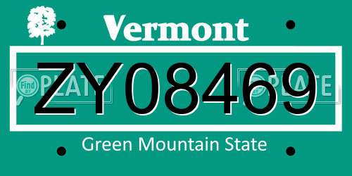 ZY08469 Vermont License Plate