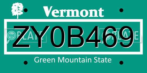 ZY0B469 Vermont License Plate