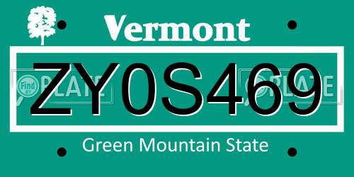ZY0S469 Vermont License Plate
