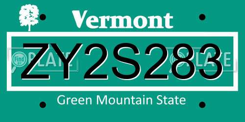ZY2S283 Vermont License Plate