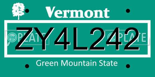 ZY4L242 Vermont License Plate